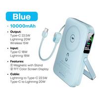 QOOVI Qi2 10000mAh Belaidis išorinis akumuliatorius PD20W Greitas įkrovimas Nešiojamas įkroviklis iPhone Samsung iWatch Airpod mėlyna