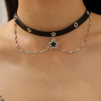 Y2K Spicy Sweet Girl Leather Choker: Cross Ultra-Short, Heavy-Duty Chain Collar brown