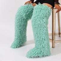 European-American 72cm Faux Tibetan Sheep Fur Thigh-High Snow Boots for Autumn & Winter 44 šviesiai žalios spalvos