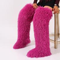 European-American 72cm Faux Tibetan Sheep Fur Thigh-High Snow Boots for Autumn & Winter 38 rožinė raudona spalva