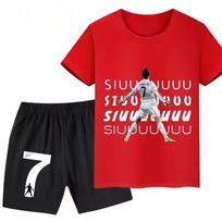 Vasarinis vaikų marškinėlių ir šortų komplektas Sportas Ronaldo Futbolo žaidėjas CR7 Spausdinimas Laisvalaikio šortai 2 vnt. Komplektai Vaikų drabužiai Berniukų madingi komplektai 120 black