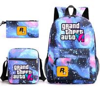 GTA tematikos studentų kuprinės rinkinys su petine taše ir pieštukine - Oksfordo audinys, pralaidus orui, patvarus, vidurinė mokykla Stellar Blue 4