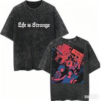 2026 Life is Strange Washed T-shirt personality Clothes New Model Anime T-shirt Year round clothing Plus Size S black