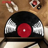 Vintage Vinyl Record Semicircle Doormat, Music-Themed Non-Slip Absorbent Entryway Mat, Washable Bathroom Rug Home Decor 40x60cm 16x24inch black