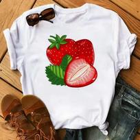 Cartoon Strawberry Slice T-Shirt Summer Fruit Graphic Casual Short Sleeve Tee for Women Casual and Versatile White 110 red