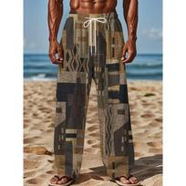 Men's 3D Retro Printed Baggy Casual Trousers,  Elastic Drawstring Waist with Pockets, for Spring Summer Home Outdoor Vacation 7XL pilkšvai ruda