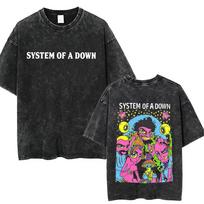 Washed Vintage System of A Down T-shirt Men  Retro Rock Metal Oversized T Shirts Men's Casual Cotton T-shirts Streetwear 5XL black