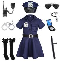Vaikų policininko kostiumas Mergaitės policininkės persirengimo kostiumas Helovino Cosplay Apsimetinėjimo žaidimo uniforma Karnavalo teminio vakarėlio vaikiškas kostiumas 7-8T ( L ) blue
