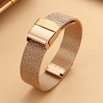 Milanese Mesh Metal Strap 8mm 10mm 12mm 14mm 16mmUniversal Stainless Steel Watchband Ultra-thin Replacement Comfortable Bracelet 16mm rožinio aukso spalvos