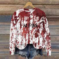 Women's Casual I'M Fine Bloody Shirt Print Long Sleeve Pullover Blood Splatter Top Halloween Bloody Top Women's Sweatshirt Top XXL juoda