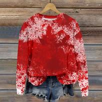 Women's Casual I'M Fine Bloody Shirt Print Long Sleeve Pullover Blood Splatter Top Halloween Bloody Top Women's Sweatshirt Top XXL red