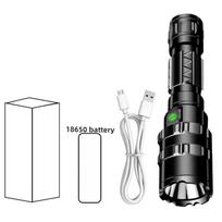 LED Taktinis Medžioklės Žibintuvėlis USB Įkraunamas Vandeniui Atsparus Žibintas with 18650battery juoda