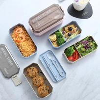 2025 850ML 2 Layers Bento Box Eco-Friendly Lunch Box Food Container Wheat Straw Material Microwavable Dinnerware Lunchbox 1. for H5224-850ml-Khaki juoda