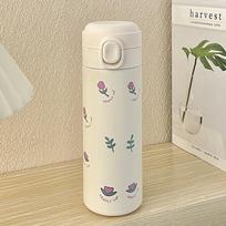 420ml Cute Cartoon Flower Tulip Thermos Cup with Buckle and Straw Milk Tea Coffee Mug Leak-Proof Thermos Cup Travel Water Bottle 420ml (7.5x7.5x20cm) gėlės