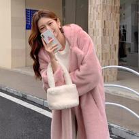 New extended hooded imitation fur mink coat women's winter fashion loose fluff coat L gray