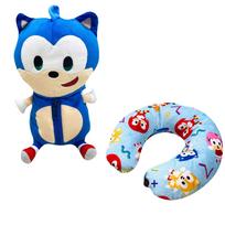 MORIPiLO Sonic Kaklo Pagalvė Kaklo Pliušinis Sonic the Morishita Pagalvės (Transformuojanti pagalvė) Pagalvėlė, Ežiukas, Mėlyna, 25x35cm, Veikėjas, beige