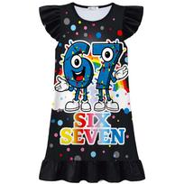 82604 Girls Steal a Brainrot 67 Print Sleeves Casual Dress 150cm blue