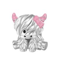 Fine Highland Cow Collection Charm Bead Charms Pink Bow Highland Cow Football Highland Cow Compatible With Authentic Bracelets Do It Yourself Jeweller white