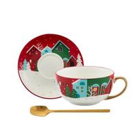 Christmas Ceramic Teapot Cup Teaware Set With Gift Box Gold Plated Handle Coffee Cup Saucer Ladle  Afternoon Tea Mug Xmas Gifts white