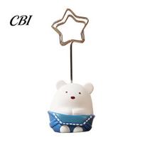 Childlike Fun Desk Accessory Desktop Memo Clip Stand, Cartoon Animal Message Note Holder, Cute Resin Base Photo Holder Display Clip, Table Number Name D beige