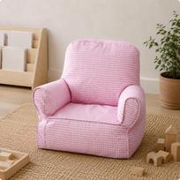 Vaikų sofos kėdė Nuimamas užvalkalas Vaikų fotelis Apvalūs porankiai Jauna geltona languota Pink Plaid white