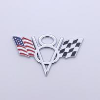 V8 Amerikos vėliavos metalinis automobilio lipdukas Chevrolet, Dodge, Ford, Jeep galinei daliai; Apima Vokietijos vėliavos dizainą V8 Metal gray