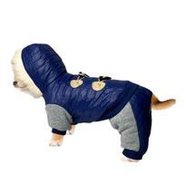 Pet Costume Waterproof Dog Jacket Warm Thickened Pet Hooded Windproof Four Legged Dog Clothing Winter Season (Blue,S) mėlyna