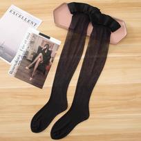 Retail Packaging 1D Ultra Thin Transparent Thigh High Stockings Women Sexy Contrast Color Rib Cut Edge Elastic Nylon Medias One Size white
