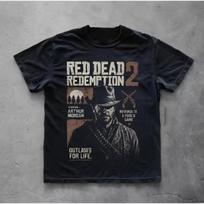 Red Dead Redemption 2 T-shirt | Arthur Morgan Outlaws T-shirt Summer New Men's and Women's Retro T-shirt 120 gray