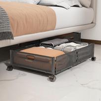 Multifunctional Underbed Shoe Rack, Rolling Container, Mesh Metal Storage, Sturdy with juoda