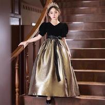 Girls French Hepburn Style Princess Dress Kids Catwalk Piano Performance Gown 140 gray