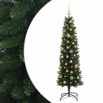 vidaXL Dirbtinė siaura kalėdinė eglutė su žaisliuku 150 cm 150 LED