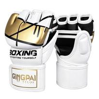 Professional Boxing Gloves Adults Kids Training MMA Muay Thai Sandbag Sparring Half-Finger Punching Gear Medium balto aukso spalvos