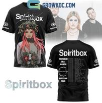 Spiritbox Tsunami Sea Šiaurės Amerikos turas 2026 Didžiojo 3D marškinėlio tvarkaraštis M gray