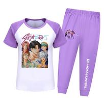 Kpop Demon Hunters Saja Boys Pattern Boys Girls Casual Pajama Suit With Soft Fabric For Home And Sleep 130cm violetinė