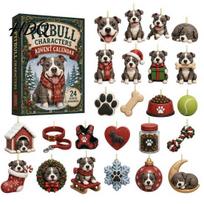 Christmas Tree Hanging Decor Dog Advent Calendar 24Pcs Acrylic 2D Pet Ornament Set with Calendar for Lovers String Countdown Decor B gray