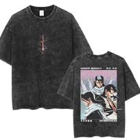Anime Bleach Byakuya Kuchiki Graphic Washed T Shirt Men Women Fashion Vintage Summer T-shirt Cotton Men Women Loose Short Sleeve 3XL gray