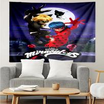 Miraculous-Tales-of-Ladybug-Cat-Noir Print Tapestry, Backdrop, Easy Setup, Ideal for Bedroom, Office & Living Room, with Aesthetic Wall Hanging Decor. 130cmx150cm
