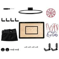 Krepšinio skalbinių krepšys su kabykla ant durų, lanku ir pakabinamu krepšeliu buities daiktams laikyti beige