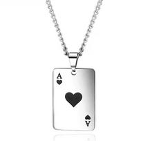 Punk Styles Playing Card Poker Pendant Necklace Men Boys Hip Hop Lucky Ace of Spades Charm Necklace for Men Women Gift Wholesale gray