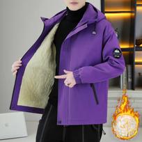 New Velvet and Thickened Men's Outdoor Autumn and Winter Windproof, Waterproof and Breathable Sports Jacket L purple