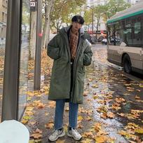 Cotton Coat Men's Mid-length Coat Korean Style Trendy Loose Thickened Cotton Coat and Jacket L žalia