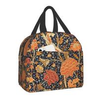 William Morris Gėlių Tekstilės Rašto Termiškai Izoliuotas Pietų Maišelis Moterims Nešiojamas Pietų Dėžutė Vaikams į Mokyklą Daugiafunkciniai Maisto Maišeliai 22x20x13CM violetinė