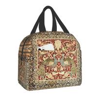 William Morris Gėlių Tekstilės Rašto Termiškai Izoliuotas Pietų Maišelis Moterims Nešiojamas Pietų Dėžutė Vaikams į Mokyklą Daugiafunkciniai Maisto Maišeliai 22x20x13CM smėlis