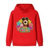 B1345 Multi-color Casual Kids Girls Masha Bear Printed Long Sleeves Hoodie 170cm raudona