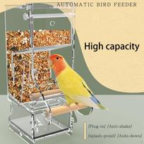 without mess Bird Feeder for Cage Food Container Acrylic Clean with Perch Parrot brown