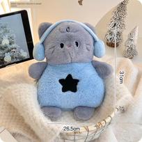 Cute Cat Plush Hot Water Bottle, Explosion-Proof, Refillable, Plush Warm Water Bag, Winter Cartoon Design, for Girls to Warm Hands and Abdomen Blue Gray Cat mėlyna/pilka spalva
