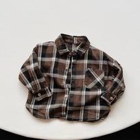 Kids Korean Style Retro Long Sleeve Plaid Shirt For Boys And Girls 120cm kava
