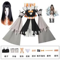 Anime Cosplay Kostiumas Pilnas Rinkinys, Moteriškas Juodai‑Oranžinis Gotikinis Suknelės Komplektas su Juodai‑Oranžiniu Gradiento Ilgu Peruku Helovynui, Komiksų Konvencijai S&Amo black