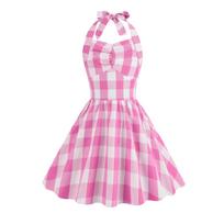 Barbie pink plaid middle and older children's performance clothes parent-child clothing clock in photo children's clothing dress 120cm white